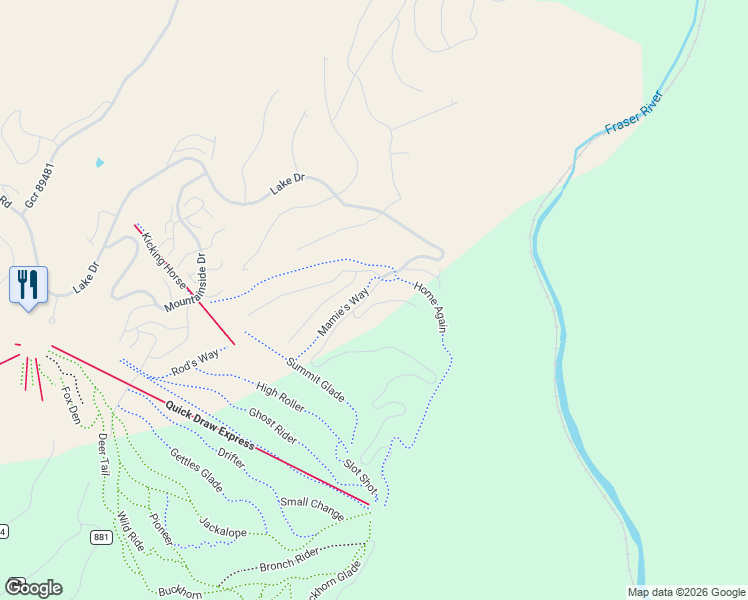 map of restaurants, bars, coffee shops, grocery stores, and more near 440 Evergreen Dr in Granby