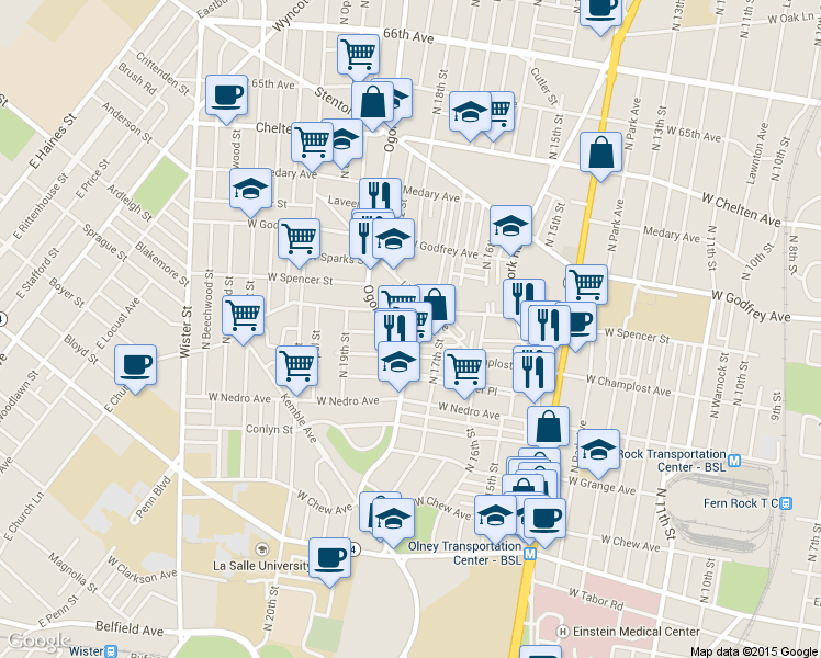 map of restaurants, bars, coffee shops, grocery stores, and more near in Philadelphia