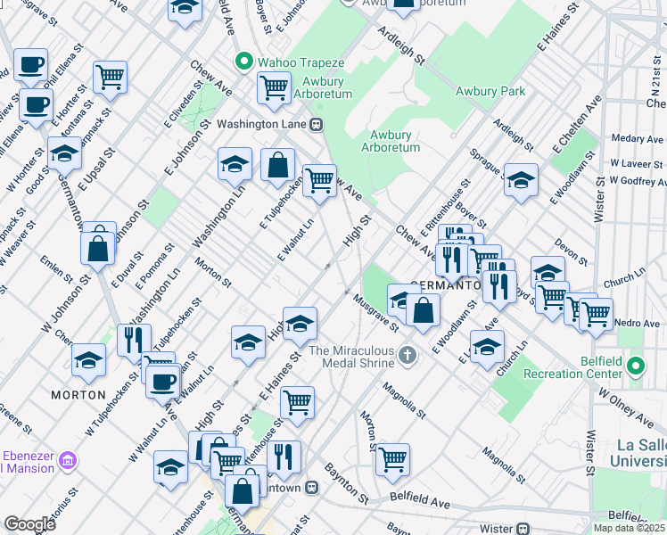 map of restaurants, bars, coffee shops, grocery stores, and more near 526 High Street in Philadelphia