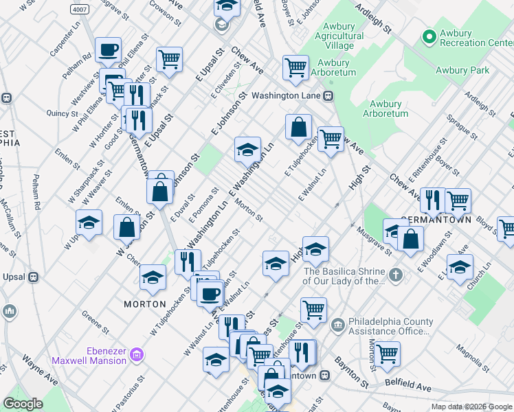 map of restaurants, bars, coffee shops, grocery stores, and more near 312 East Tulpehocken Street in Philadelphia