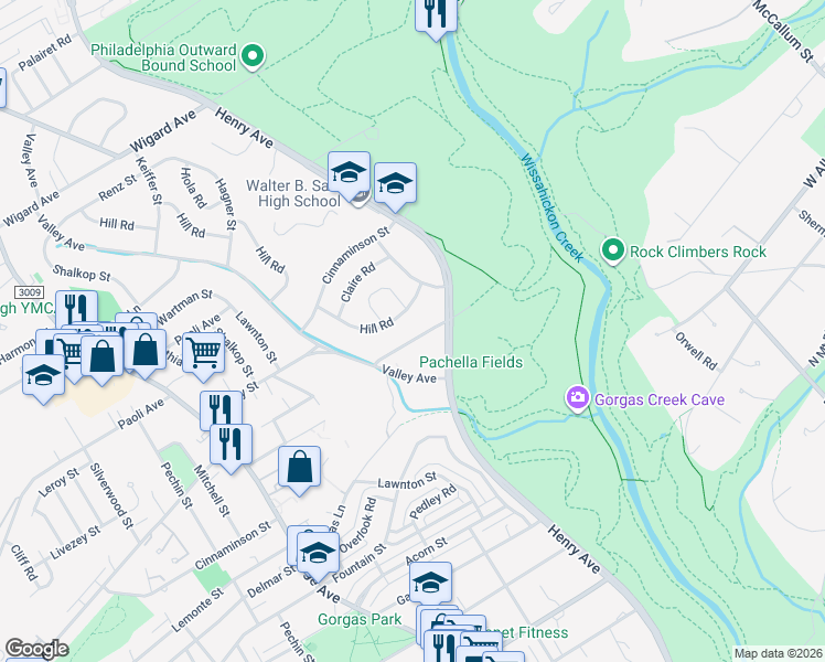 map of restaurants, bars, coffee shops, grocery stores, and more near 728 Livezey Lane in Philadelphia