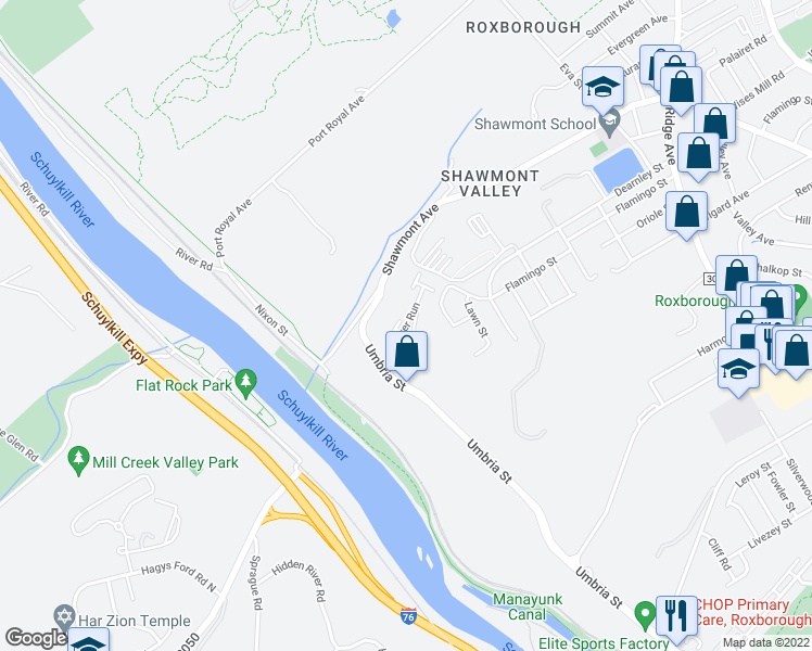 map of restaurants, bars, coffee shops, grocery stores, and more near 600 Autumn River Run in Philadelphia