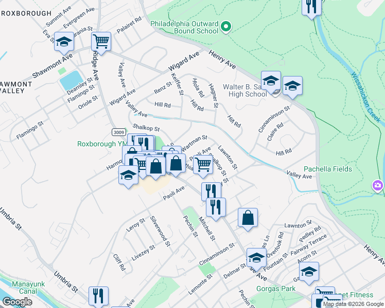 map of restaurants, bars, coffee shops, grocery stores, and more near 578 Paoli Avenue in Philadelphia