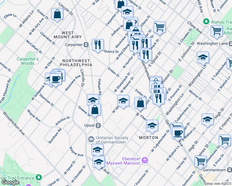 map of restaurants, bars, coffee shops, grocery stores, and more near 164 West Sharpnack Street in Philadelphia