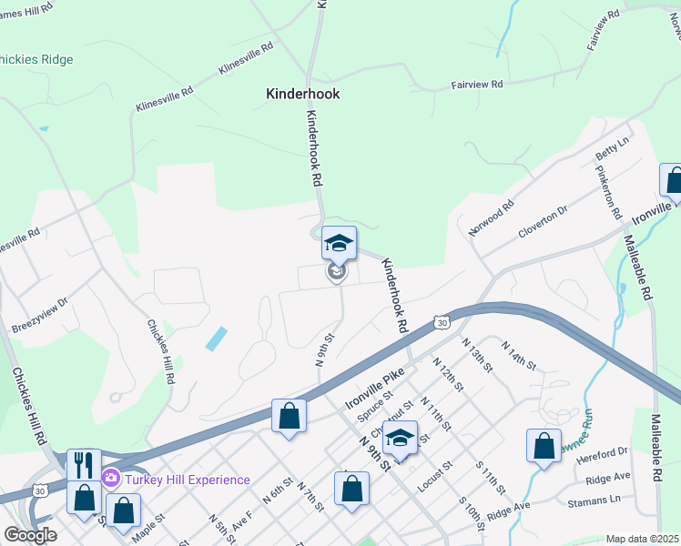map of restaurants, bars, coffee shops, grocery stores, and more near 901 Ironville Pike in Columbia