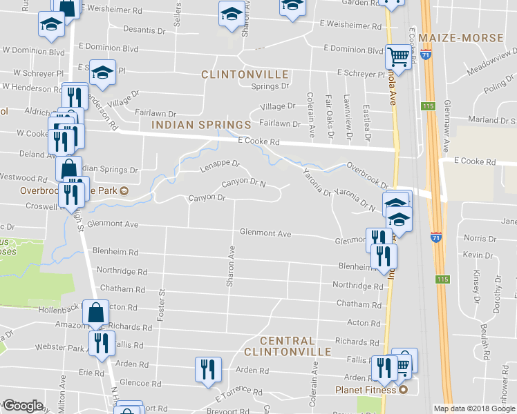 map of restaurants, bars, coffee shops, grocery stores, and more near 403 Canyon Drive in Columbus