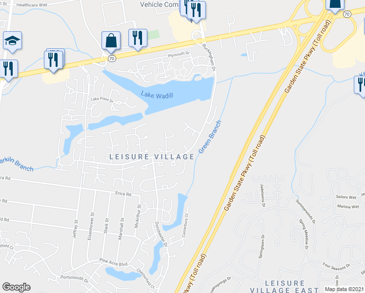 map of restaurants, bars, coffee shops, grocery stores, and more near 260C Kingston Court in Lakewood Township