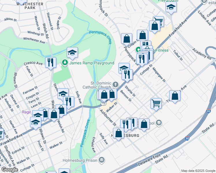 map of restaurants, bars, coffee shops, grocery stores, and more near 10 Blakiston Street in Philadelphia