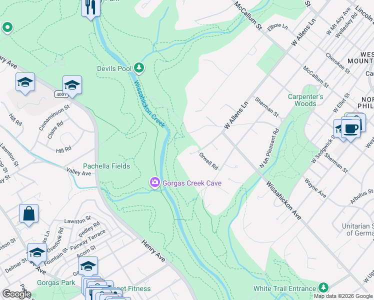 map of restaurants, bars, coffee shops, grocery stores, and more near 1039 West Allens Lane in Philadelphia