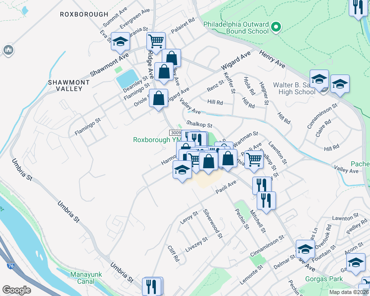 map of restaurants, bars, coffee shops, grocery stores, and more near 490 Harmon Road in Philadelphia