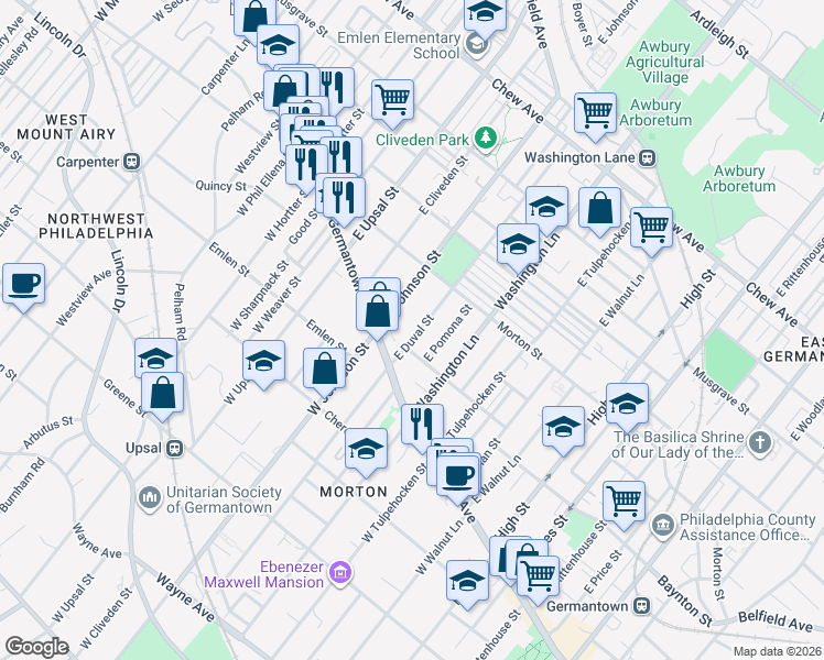 map of restaurants, bars, coffee shops, grocery stores, and more near in Philadelphia