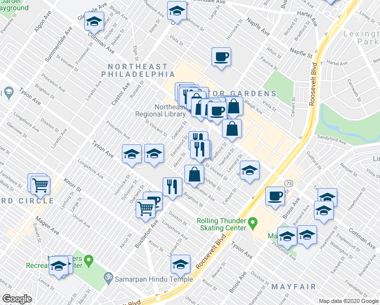 map of restaurants, bars, coffee shops, grocery stores, and more near 2067 Saint Vincent Street in Philadelphia