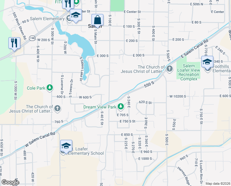 map of restaurants, bars, coffee shops, grocery stores, and more near 585 S 100 E in Salem