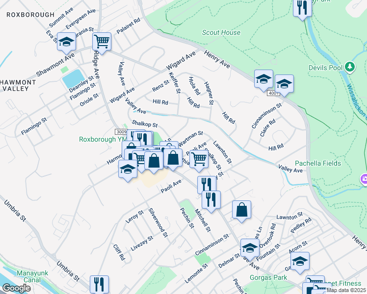 map of restaurants, bars, coffee shops, grocery stores, and more near 536 Wartman Street in Philadelphia