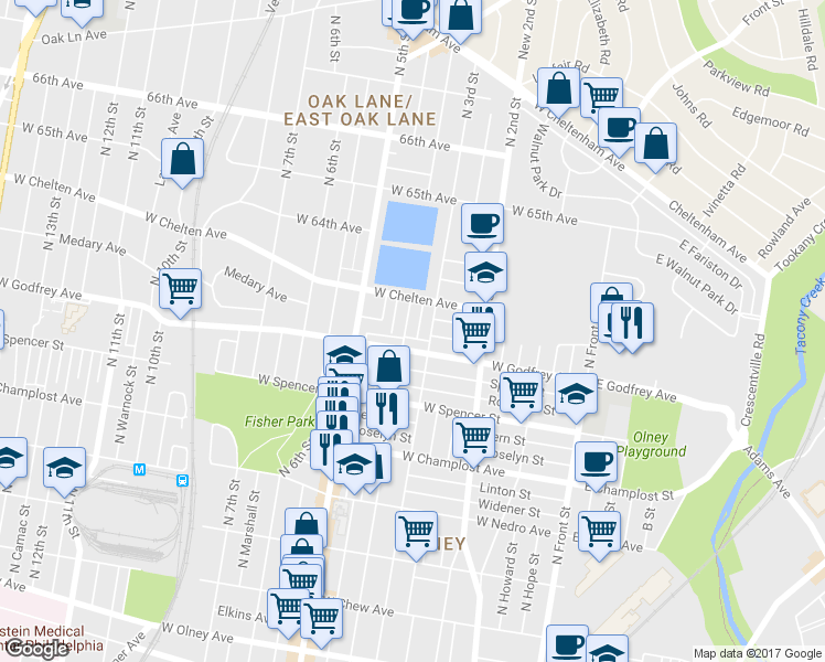 map of restaurants, bars, coffee shops, grocery stores, and more near 6223 North 4th Street in Philadelphia