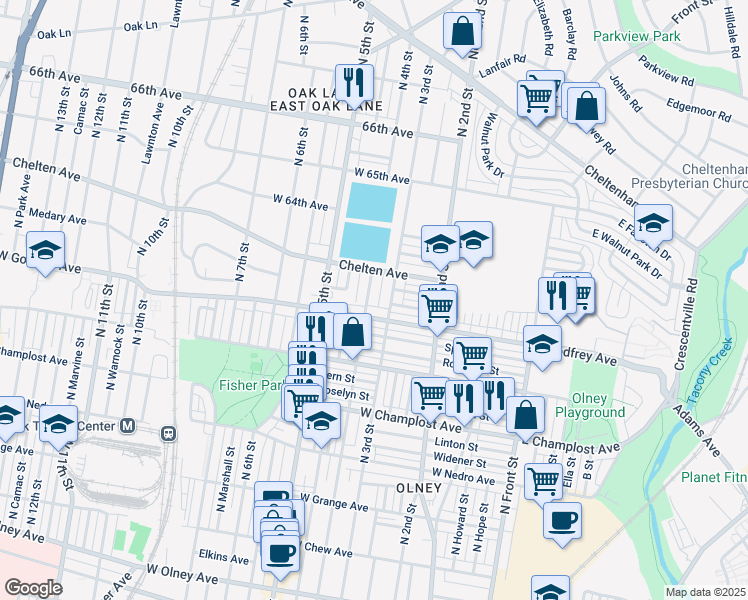 map of restaurants, bars, coffee shops, grocery stores, and more near 6223 North 4th Street in Philadelphia