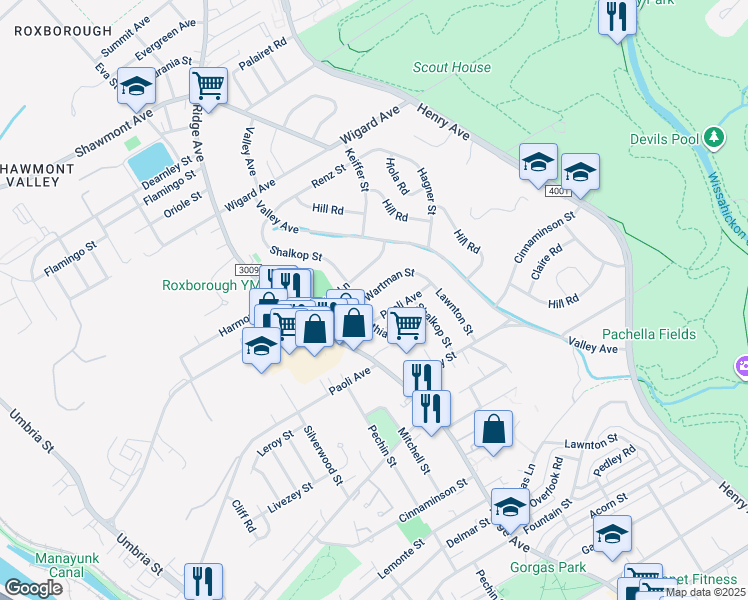 map of restaurants, bars, coffee shops, grocery stores, and more near 536 Wartman Street in Philadelphia