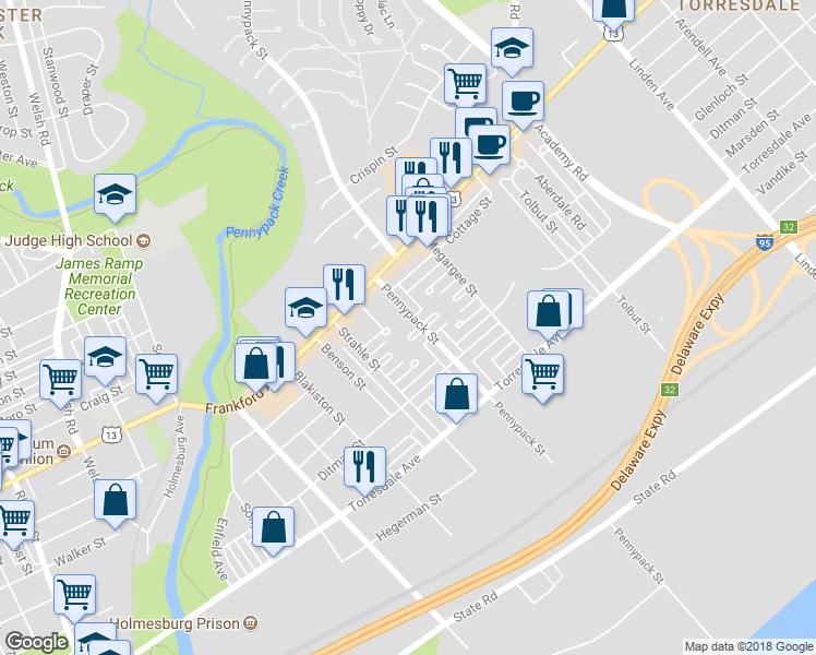 map of restaurants, bars, coffee shops, grocery stores, and more near 8660 Jackson Street in Philadelphia