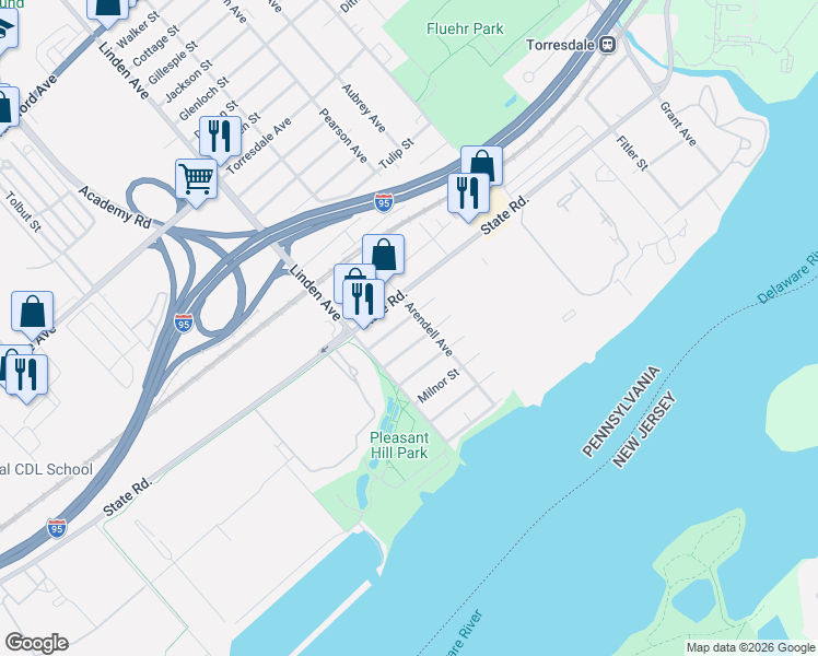 map of restaurants, bars, coffee shops, grocery stores, and more near 9228 Wissinoming Street in Philadelphia