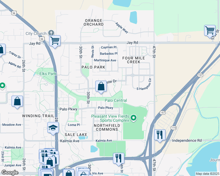 map of restaurants, bars, coffee shops, grocery stores, and more near 3866 Campo Court in Boulder