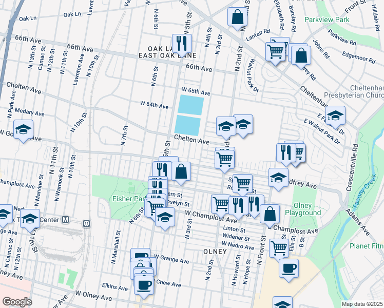 map of restaurants, bars, coffee shops, grocery stores, and more near 6225 North 4th Street in Philadelphia