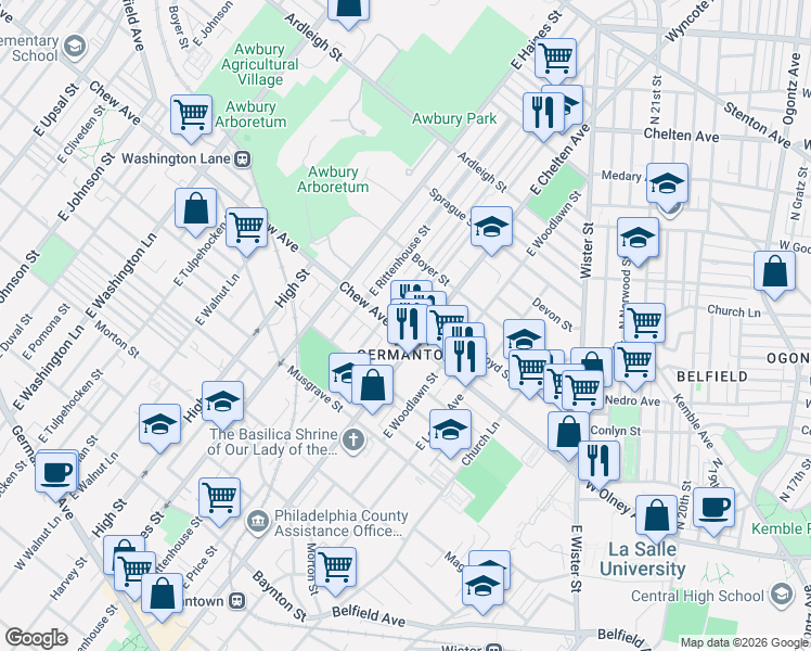 map of restaurants, bars, coffee shops, grocery stores, and more near in Philadelphia