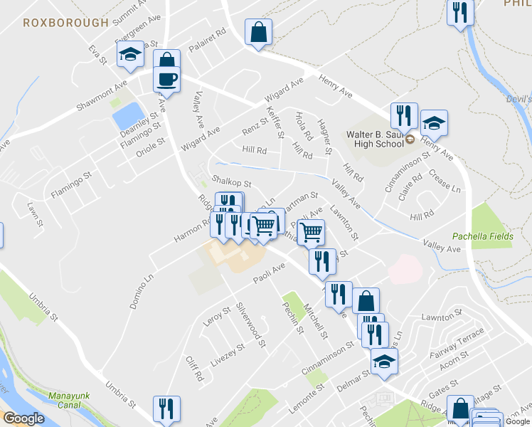 map of restaurants, bars, coffee shops, grocery stores, and more near 524 Domino Lane in Philadelphia