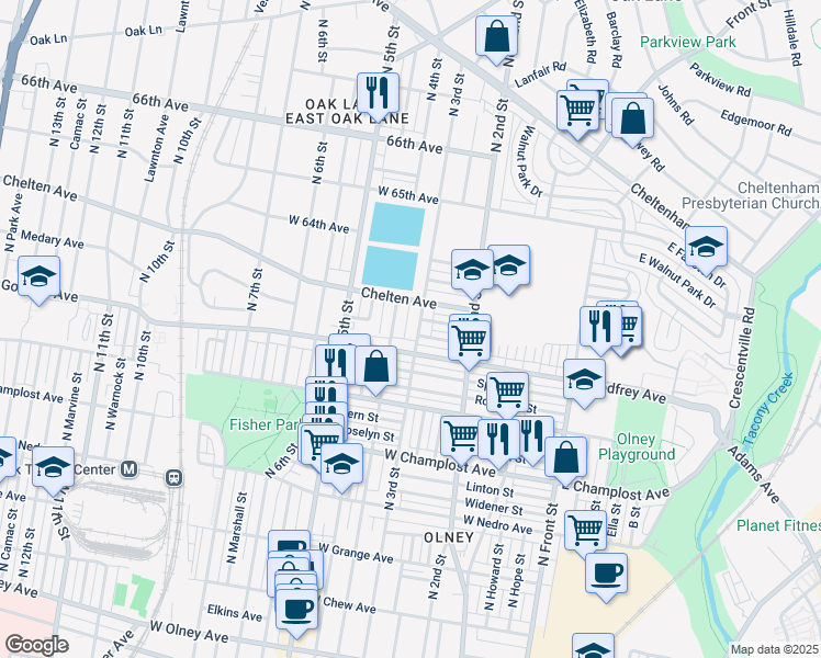map of restaurants, bars, coffee shops, grocery stores, and more near 6230 North 3rd Street in Philadelphia