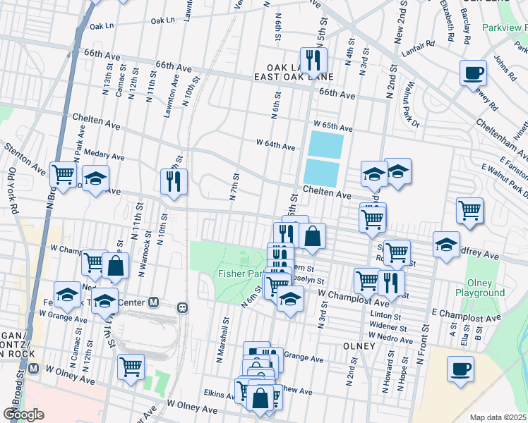 map of restaurants, bars, coffee shops, grocery stores, and more near 6201 North 6th Street in Philadelphia