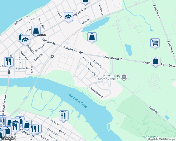 map of restaurants, bars, coffee shops, grocery stores, and more near 4 Harlow Place in Delanco