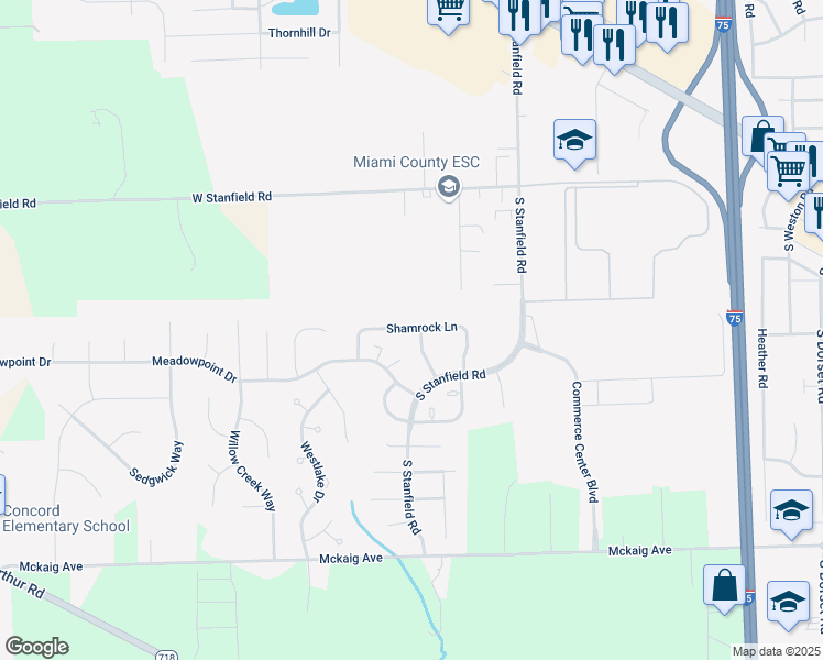 map of restaurants, bars, coffee shops, grocery stores, and more near 2252 Shamrock Lane in Troy