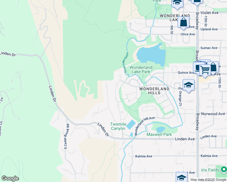 map of restaurants, bars, coffee shops, grocery stores, and more near 3901 Promontory Court in Boulder
