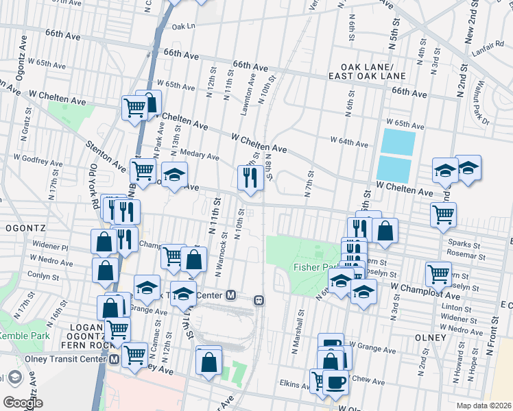 map of restaurants, bars, coffee shops, grocery stores, and more near 902 West Godfrey Avenue in Philadelphia