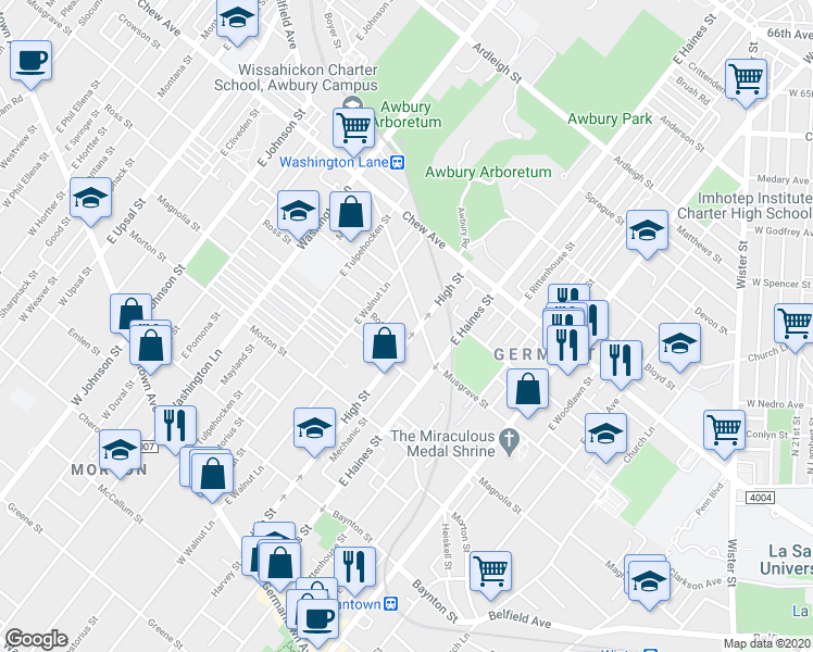map of restaurants, bars, coffee shops, grocery stores, and more near 526 High Street in Philadelphia