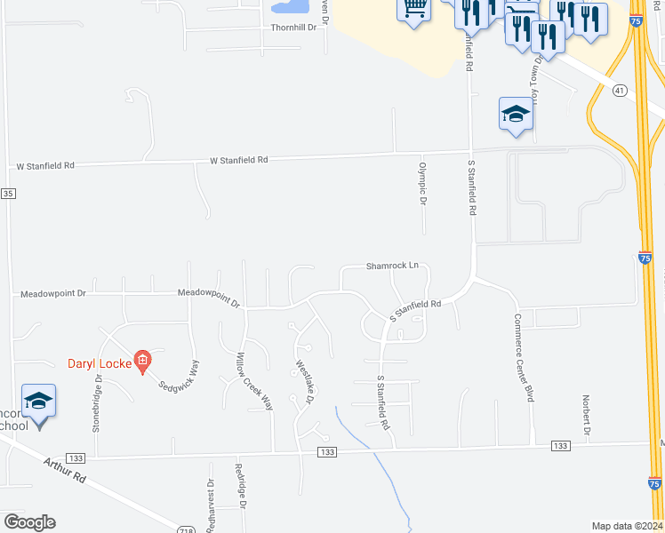 map of restaurants, bars, coffee shops, grocery stores, and more near 2421 Meadowpoint Drive in Troy