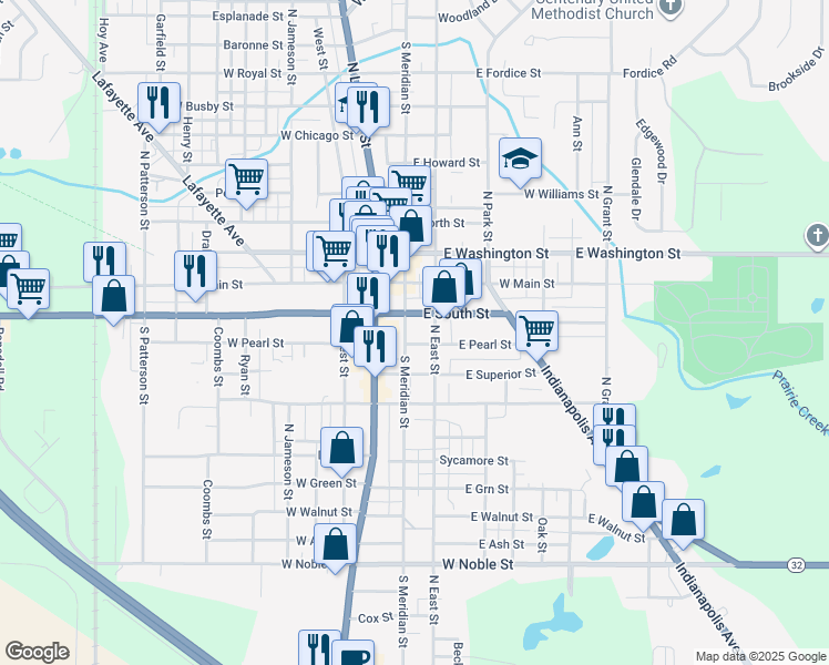 map of restaurants, bars, coffee shops, grocery stores, and more near 109 East Pearl Street in Lebanon