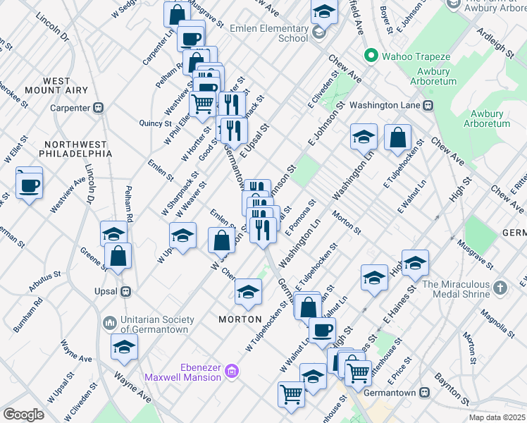 map of restaurants, bars, coffee shops, grocery stores, and more near in Philadelphia