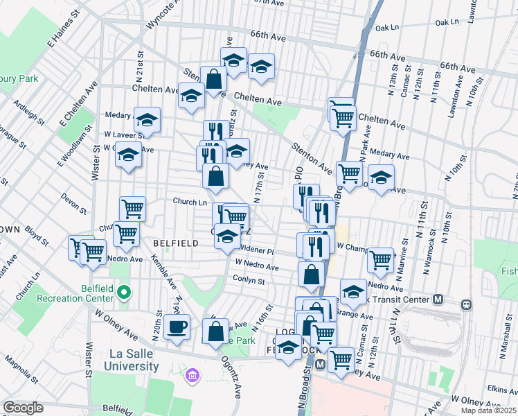 map of restaurants, bars, coffee shops, grocery stores, and more near 6037 North 17th Street in Philadelphia