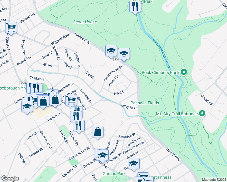 map of restaurants, bars, coffee shops, grocery stores, and more near 727 Hill Road in Philadelphia