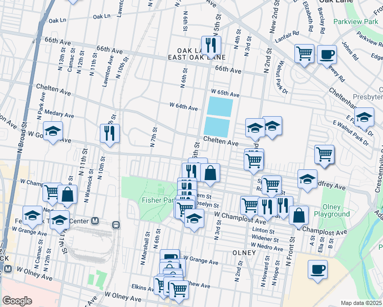 map of restaurants, bars, coffee shops, grocery stores, and more near 6208 North 5th Street in Philadelphia