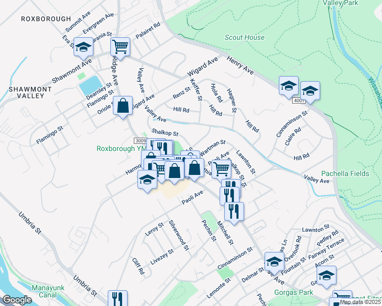 map of restaurants, bars, coffee shops, grocery stores, and more near 530 Domino Lane in Philadelphia