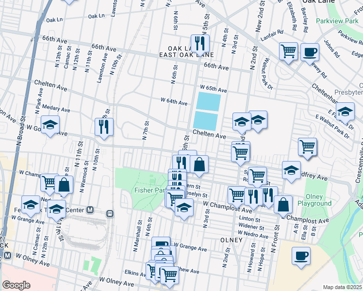 map of restaurants, bars, coffee shops, grocery stores, and more near 6208 North 5th Street in Philadelphia