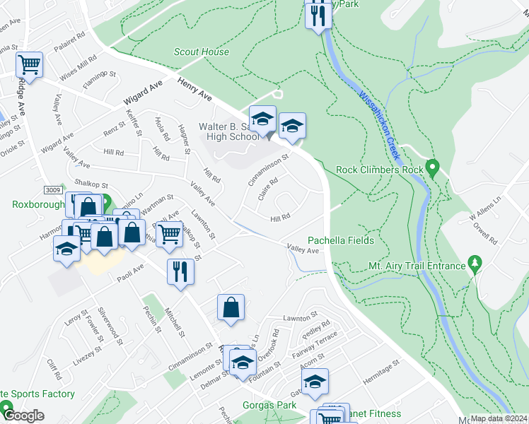 map of restaurants, bars, coffee shops, grocery stores, and more near 723 Hill Road in Philadelphia