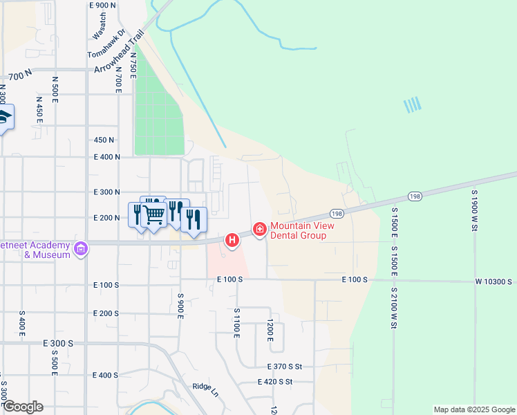 map of restaurants, bars, coffee shops, grocery stores, and more near 248 North 1140 East in Payson