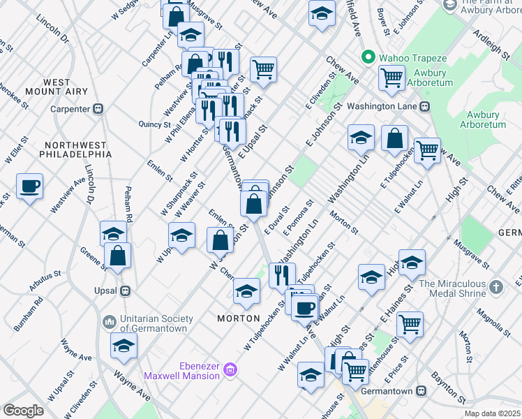 map of restaurants, bars, coffee shops, grocery stores, and more near in Philadelphia