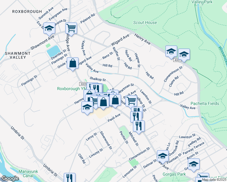 map of restaurants, bars, coffee shops, grocery stores, and more near 530 Domino Lane in Philadelphia