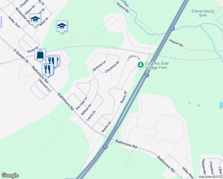 map of restaurants, bars, coffee shops, grocery stores, and more near 87 Rustic Drive in Shippensburg