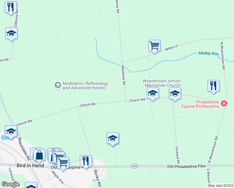 map of restaurants, bars, coffee shops, grocery stores, and more near 112A Monterey Road in Bird in Hand