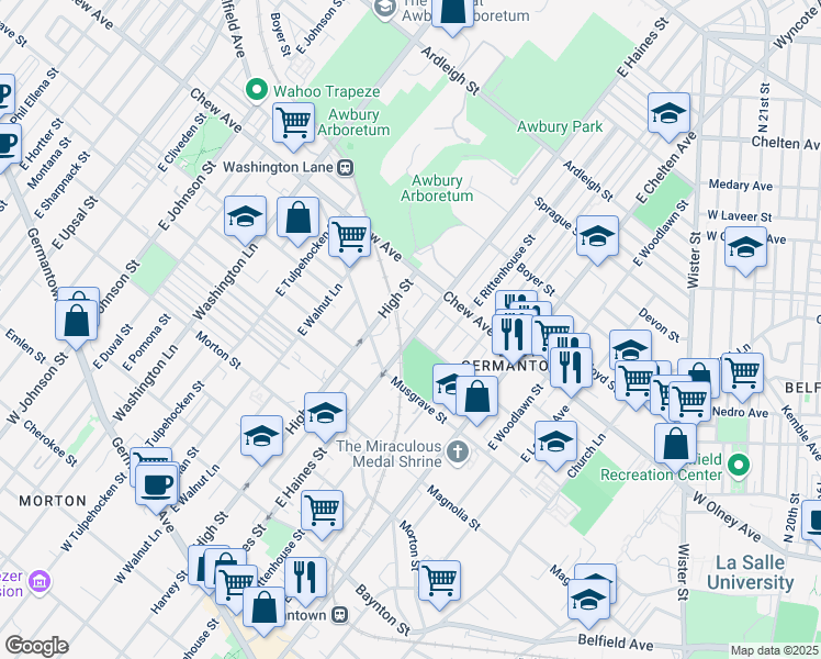 map of restaurants, bars, coffee shops, grocery stores, and more near 587 E Haines St in Philadelphia