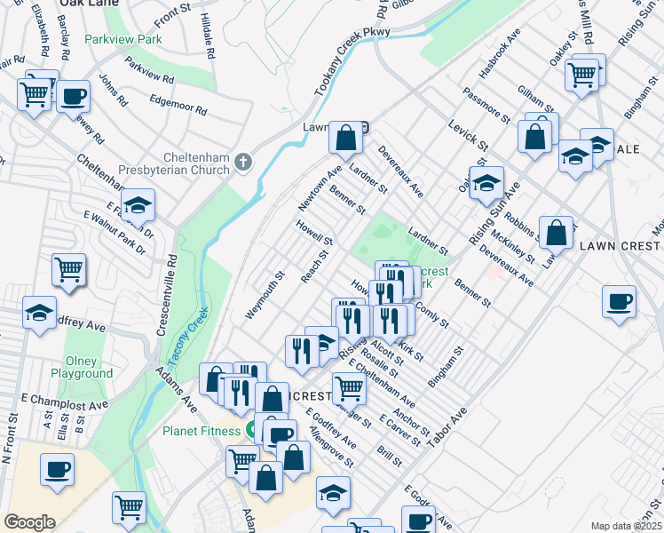 map of restaurants, bars, coffee shops, grocery stores, and more near 5930 Hasbrook Avenue in Philadelphia